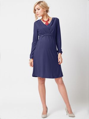 Angel Maternity Maternity Nursing Dress in Cross Over Neckline- Navy.jpg